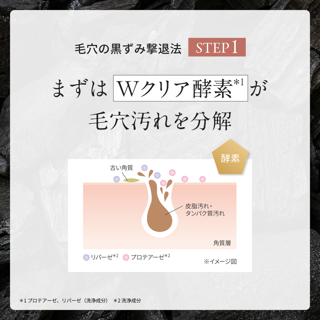 Wクリア酵素が毛穴汚れを分解