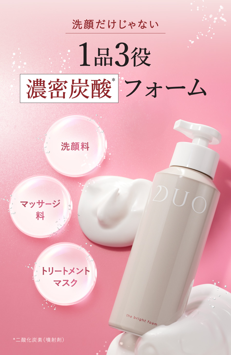 洗顔だけじゃない1品3役濃密炭酸フォーム　洗顔料　マッサージ料　トリートメントマスク
