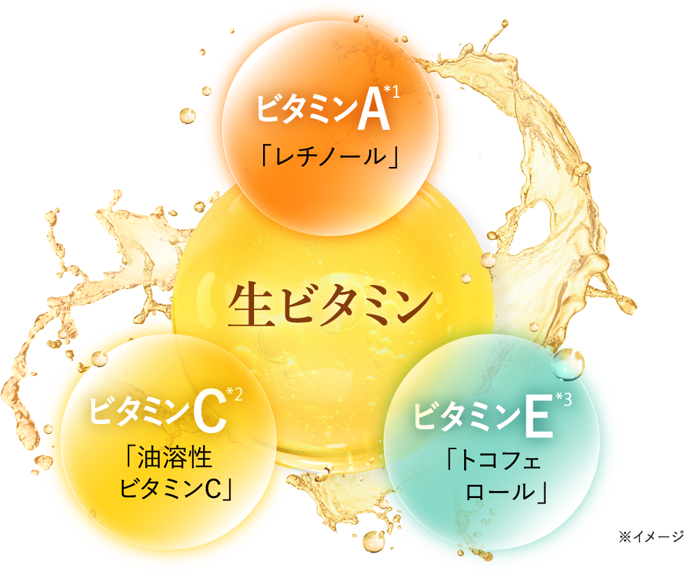 生ビタミン ビタミンA「レチノール」 ビタミンC「油溶性ビタミンC」 ビタミンE「トコフェロール」