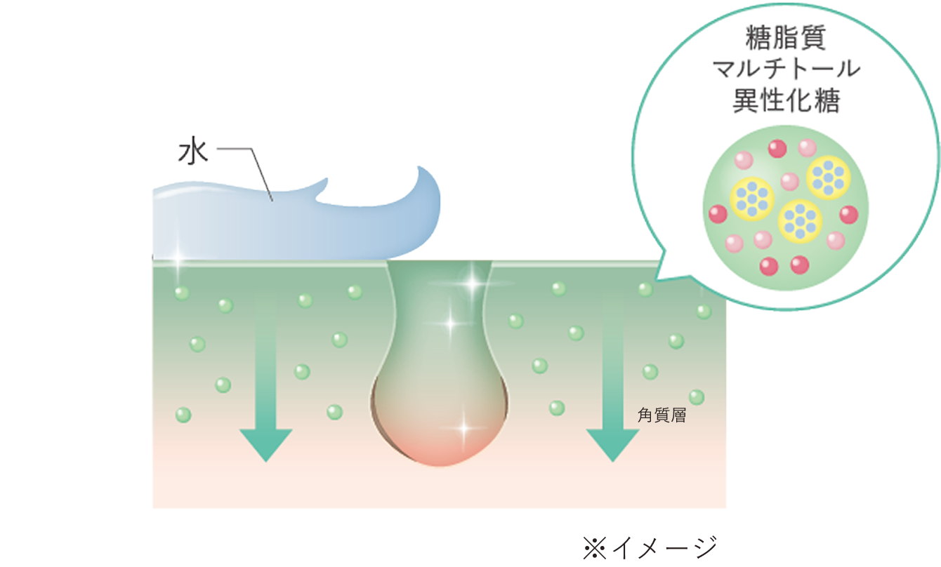 洗い流しても、保湿成分が肌に留まるスキンケアモイスチャーマグネット処方。