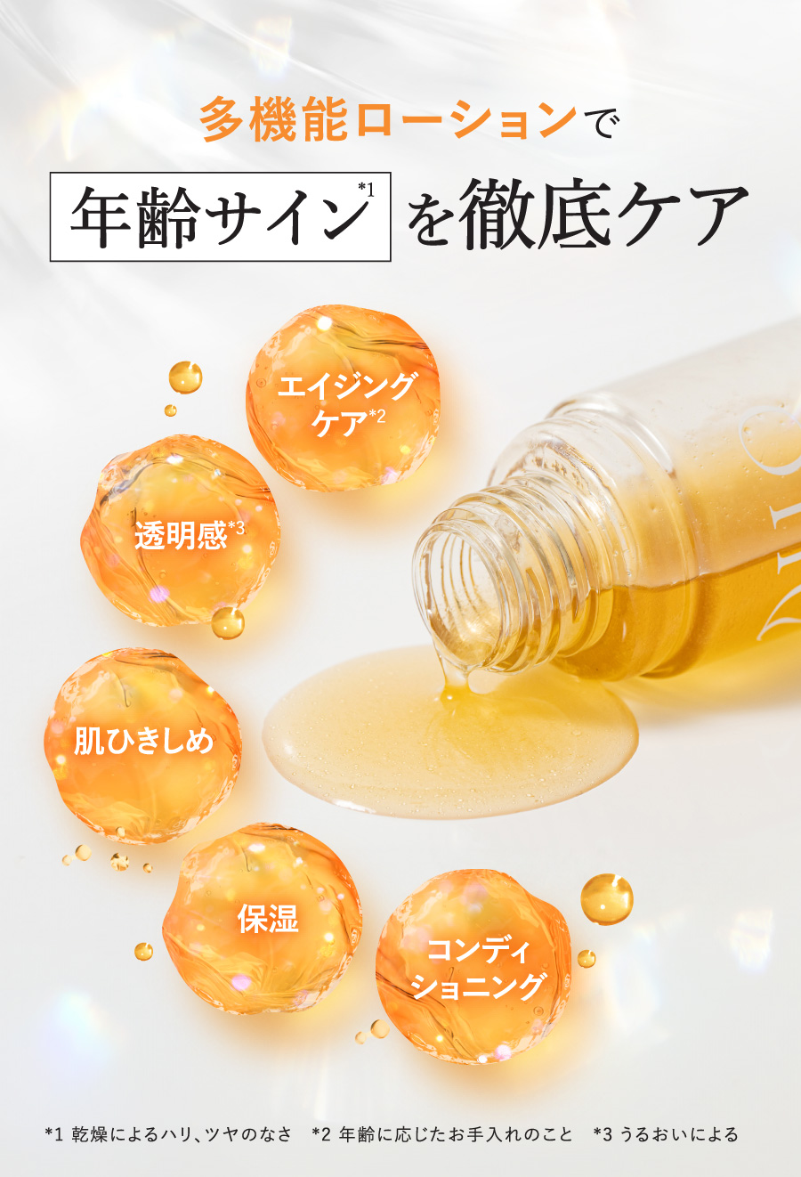 多機能ローションで年齢サインを徹底ケア　エイジングケア*2　透明感　肌ひきしめ　保湿　コンディショニング