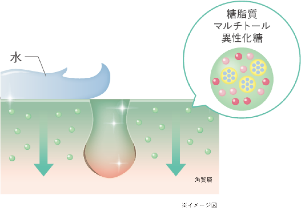 洗い流しても、保湿成分が肌に留まるスキンケアモイスチャーマグネット処方。