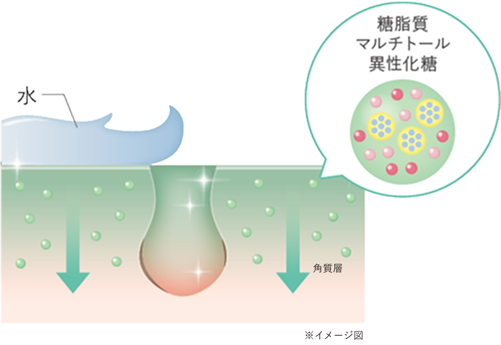 洗い流しても、保湿成分が肌に留まるスキンケアモイスチャーマグネット処方。