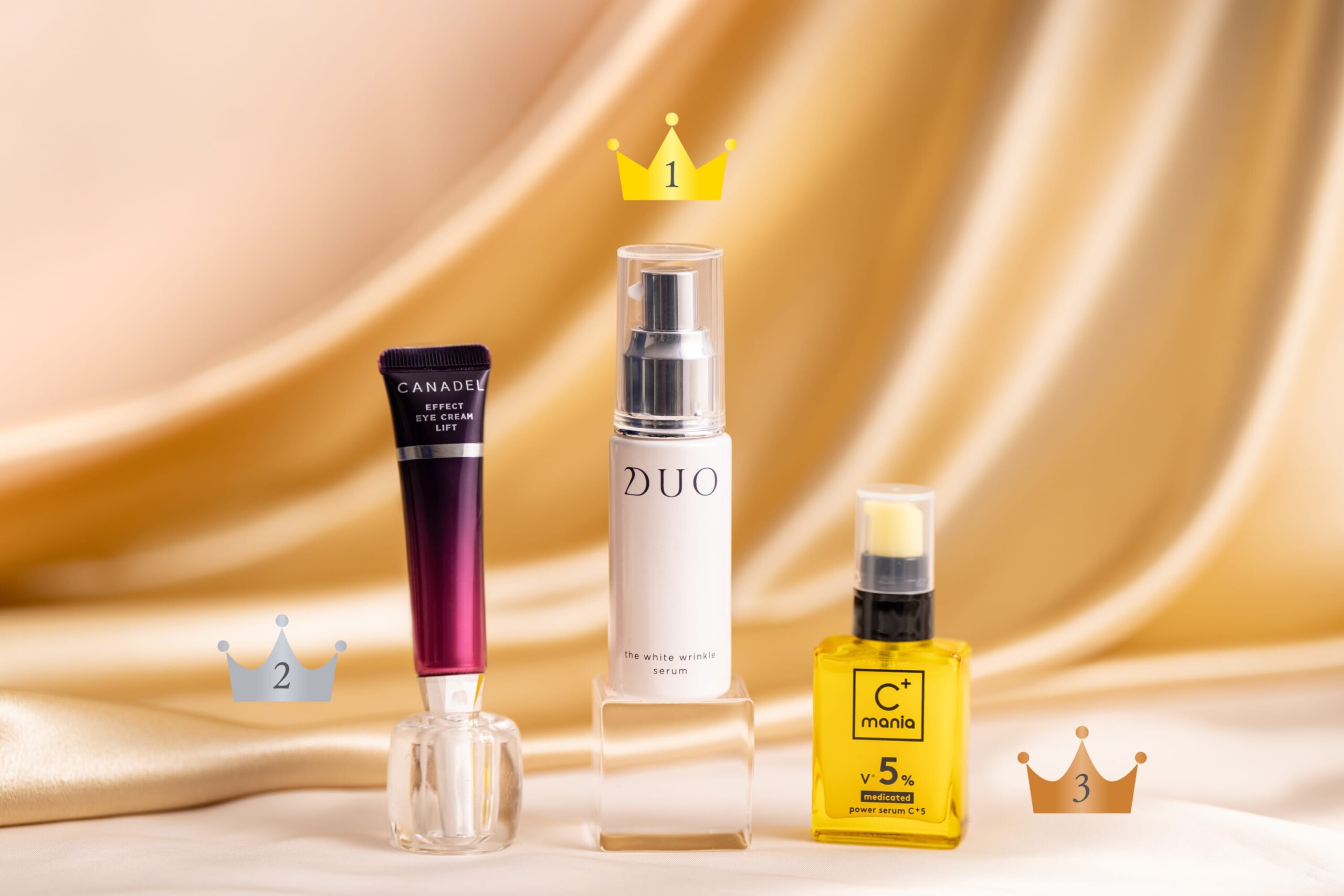 ランキング画像_美容液・スペシャルケア部門TOP3_DUO ザ 薬用美白リンクルセラム,CANADEL エフェクトアイクリームリフト,C+mania 薬用パワーセラムC+5