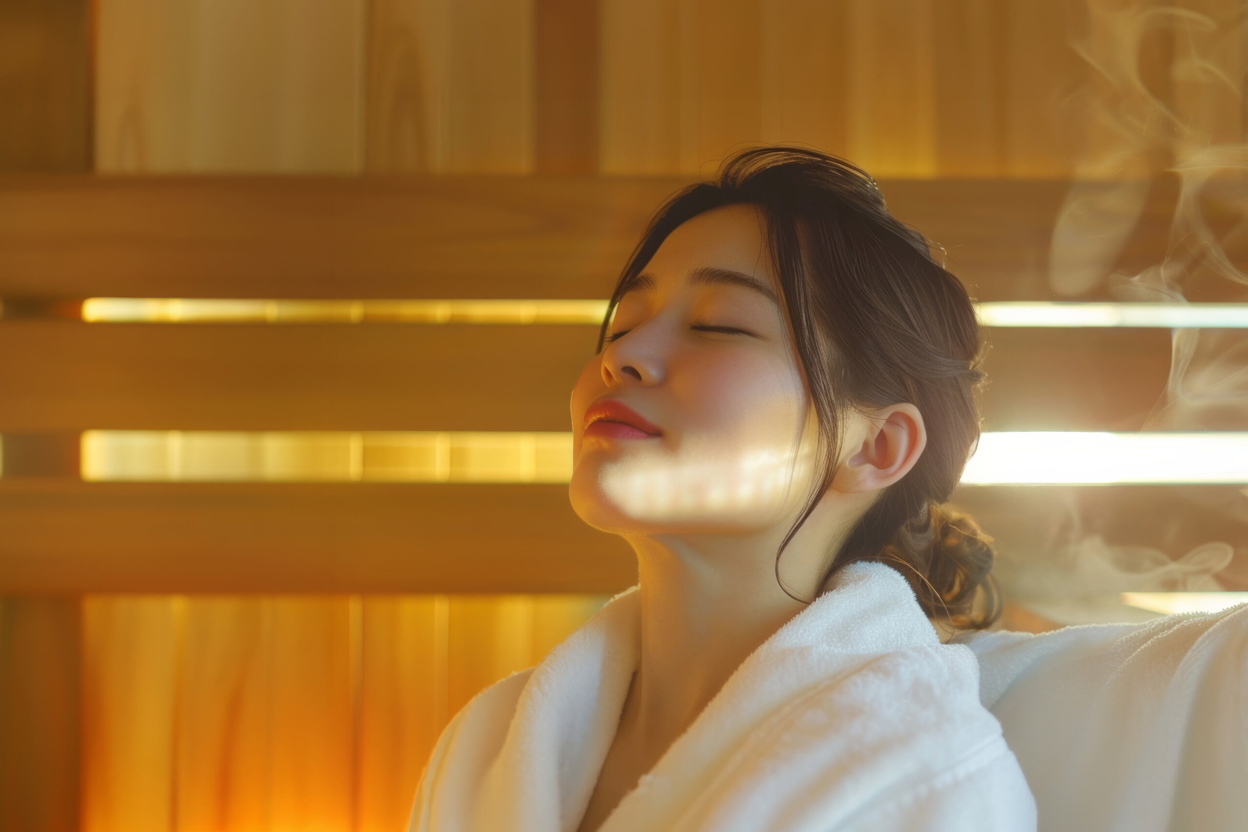 サウナに入る女性