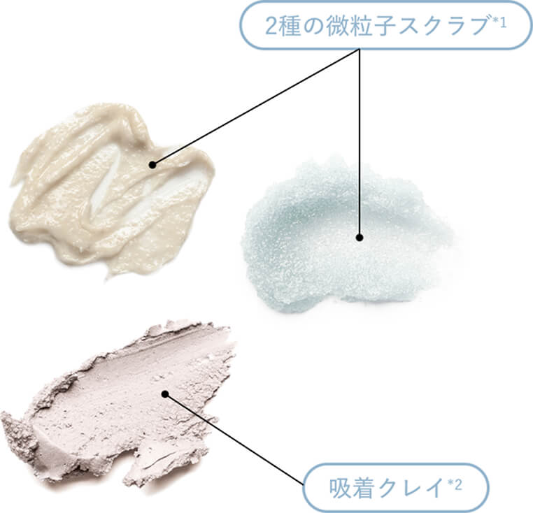 2種の微粒子スクラブと吸着クレイ