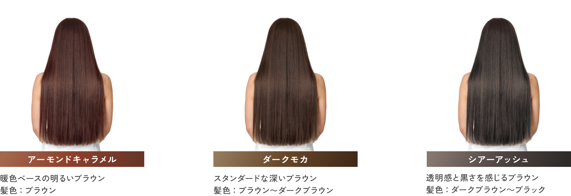 理想の髪色に合わせて選べる3色展開